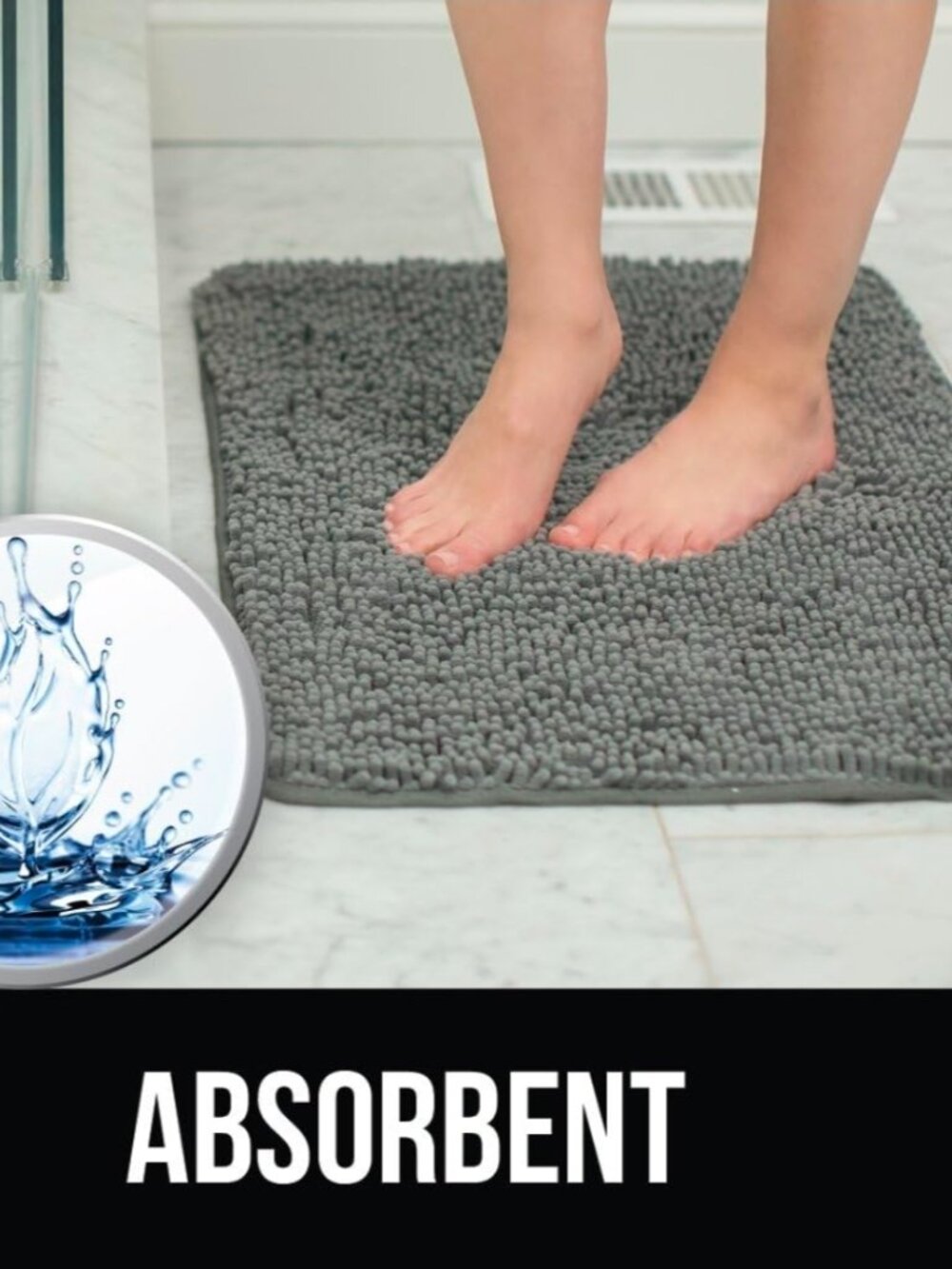 NEW Bathroom Rugs, Chenille Soft Absorbent Bath Rug, Shaggy Shower Mat 24x17